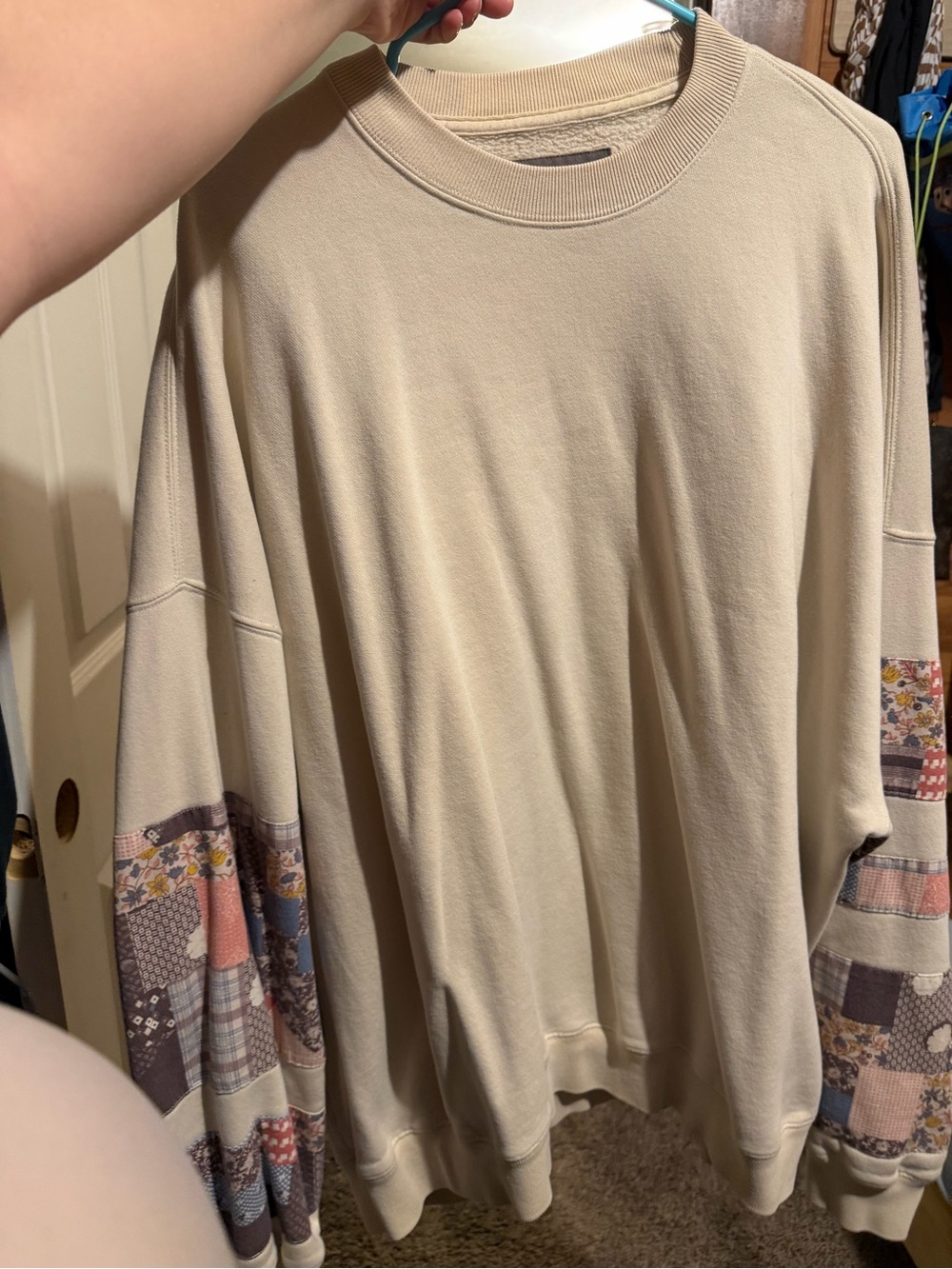 Abercrombie Cream Pullover Sweatshirt with Patchwork Sleeve Detail